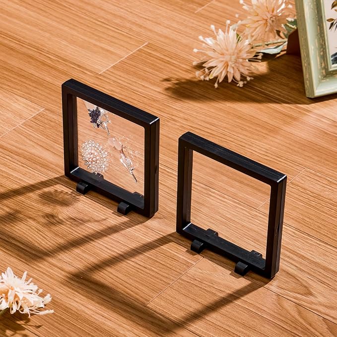 3PCS 3D Transparent Floating Frame with Stand, Challenge Coin Display Holder, Floating Display Case for Jewelry, Medals, Specimens, Small Items, Fossils Rocks,6.3 x 6.3 inch