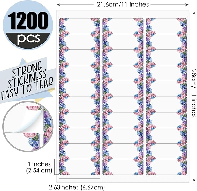 Zhanmai 1200 Pieces Address Labels Assorted Colored Labels Printable Address Stickers for Return Mailing Shipping Coding Message 1 x 2.63 Inch (White,Flowers)