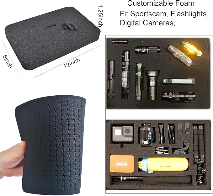 Large Carrying Case with Customizable Foam Protective Storage Case for Sports Camera SJCAM Monopole Accessories Yi 4K LCD SD Cards Batteries Feiyu Gimbal Digital Camera Case