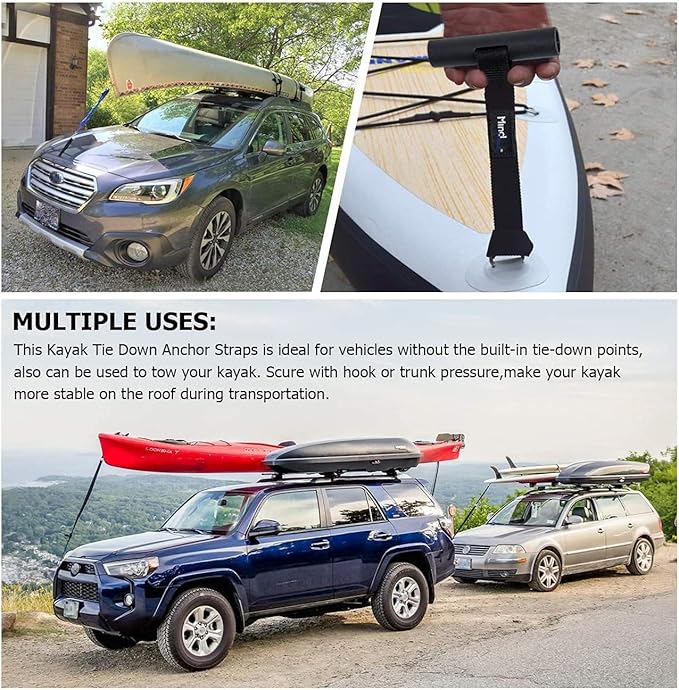Quick Hood Loops, Mind and Action Kayak Tie Down Anchor Straps, Canon Transport Accessories for Car Hoods and Trunks(4 Pack)