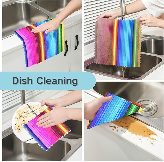 CaTaKu Ethnic Mexican Stripes Kitchen Dish Cloths, 6 Pack Reusable Dish Rags for Washing Dishes, Microfiber Cleaning Cloths Dish Towels Washcloths for Kitchen Drying