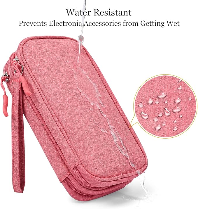 Electronics Accessories Case, Universal Electronics Accessories Organizer Pouch Bag, Waterproof Portable Cable Organizer Bag, Travel Gear Carry Bag for Cord, Charger, Flash Drive, Phone,SD Card,Pink