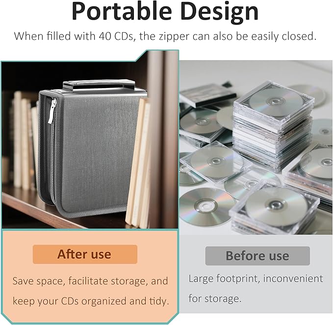 DVD Case CD Storage,40 Capacity CD Cases Holder DVD Storage Case Holders CD DVD Disc Case Storage Wallet Binder for Car Home Office Travel (40 Silvery)