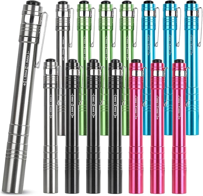 15-Pack LED Penlight - Pocket Bulk Pen Light Flashlight with Clip, 30-Piece Dry Batteries Included, Mini Pen Light for Inspection, Repairing, Camping and Training Course (15-Pack)