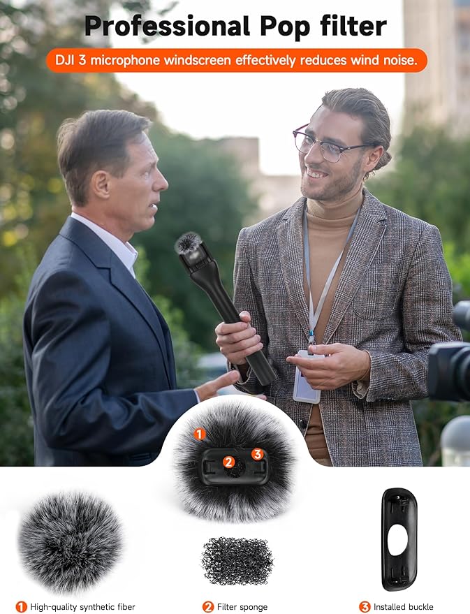 YOUSHARES Windscreen for DJI Mic 3 Transmitter (2 Pack) - Professional Wind Muff Pop Filter to Reduce Wind Noise - Easy Snap-on Design for DJI Mic 3 Wireless Microphone (Grey)