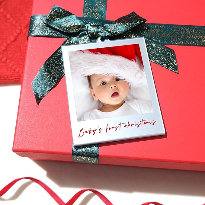 6 Set Christmas Acrylic Polaroid Film Picture Frames 3.5 * 4.25inch frame Ornaments, Blank Double-Sided Picture Frames Photo Frame for christmas tree Decor, Hanging Photo Ornaments For Tree (Silver)