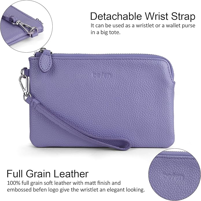 befen Genuine Leather Wristlet Clutch RFID Blocking Bag Cell Phone Wallet Purse Wristlet Wallet Purses and Handbags for Women