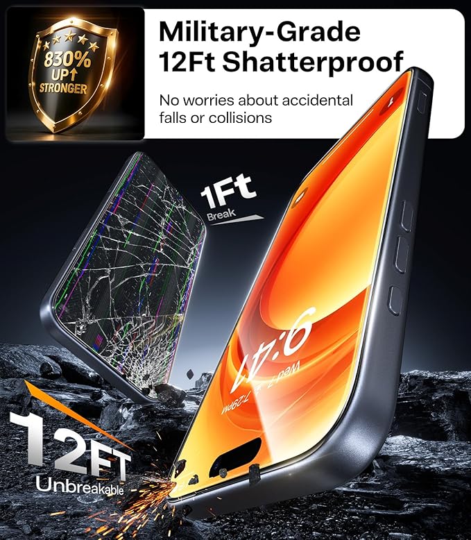 TORRAS for iPhone 17 Pro Max Screen Protector [12Ft Military-Grade Shatterproof] [9H+ Aerospace Tempered Glass] Anti-Scratch Full Coverage Fit Screen Protector 17 ProMax 6.9" 2-Pack