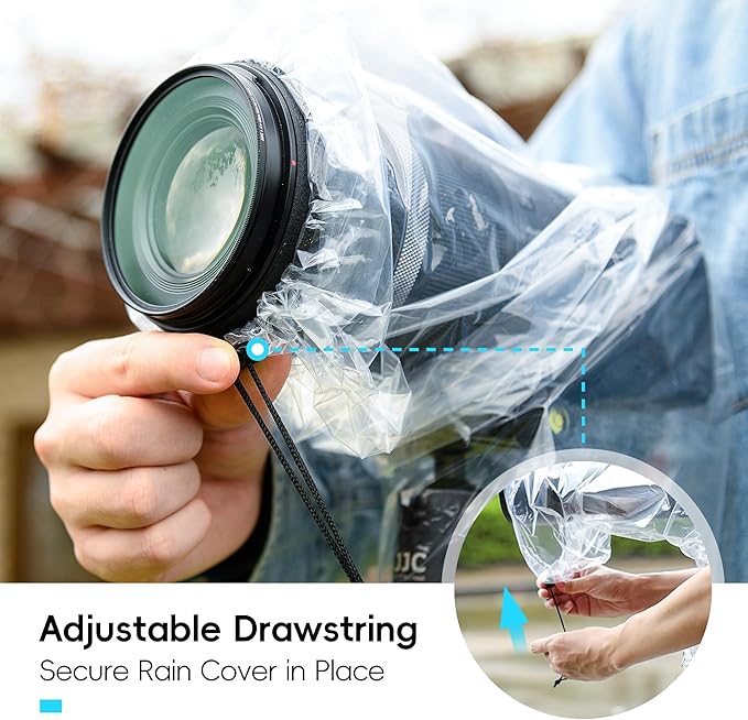 JJC DSLR Camera Rain Cover, Rain Coat Sleeve Protector for Canon Nikon Fujifilm Sony Olympus Panasonic Pentax Sigma with a Lens up to 18", PE Material Clear See-Through(2 Pack)