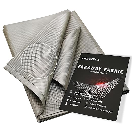 Faraday Fabric DIY Faraday Bags & Cage, Military Grade EMF/EMP Protection Shield, 43" x 196" Cloth + 2" x 275" Tape, Signal Blocker