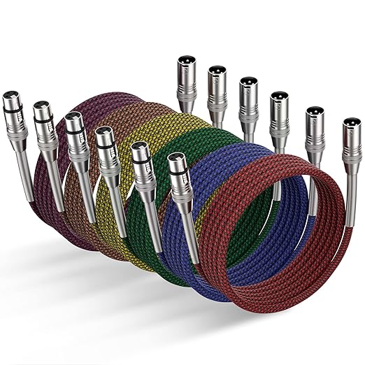 XLR Cable 6ft 6Pack, Multi-Color Heavy Duty Nylon Braided XLR Male to Female, Microphone Cable 3 Pin Balanced XLR Cable Compatible with Speakers, Microphones, Stage Lighting and More