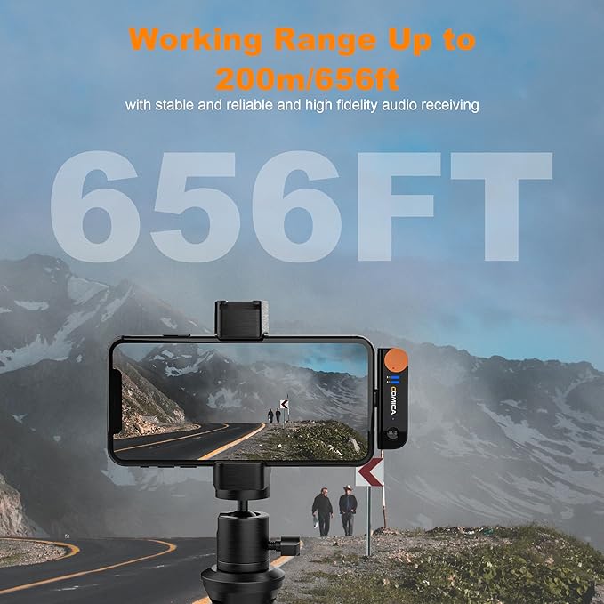 COMICA Vimo S MI Wireless Microphone for iPhone, MFI Certified, Noise Cancellation, 656' Range, 15H Working Time, Monitoring, iPhone Mic for Video Recording, Vlog, Live Streaming, YouTube