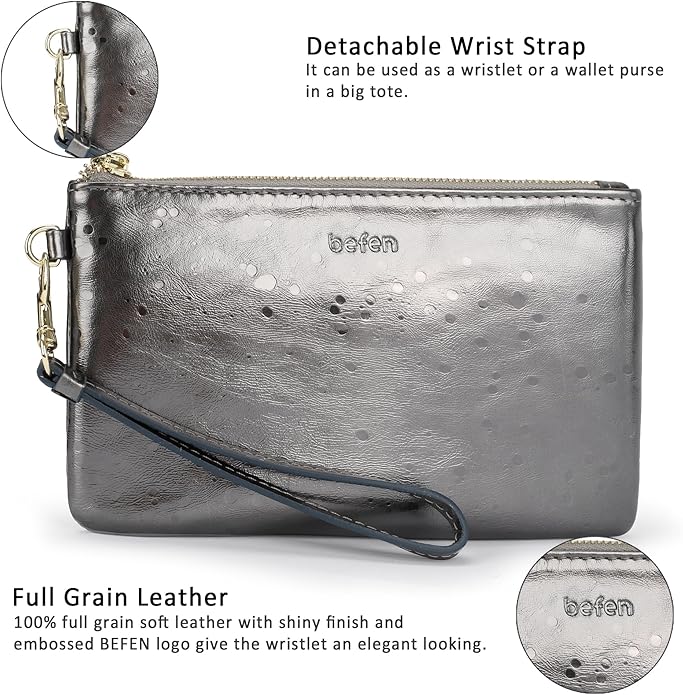 befen Genuine Leather Wristlet Clutch RFID Blocking Bag Cell Phone Wallet Purse Wristlet Wallet Purses and Handbags for Women