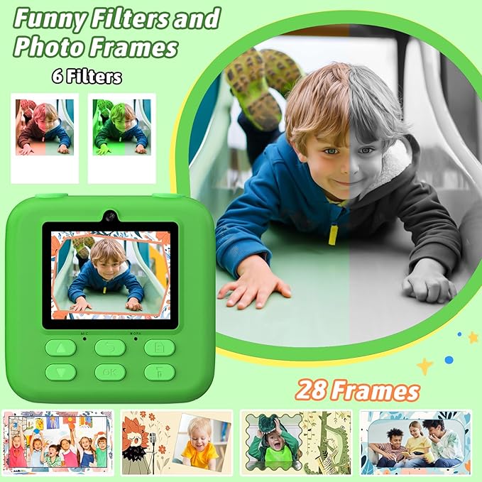 Kids Instant Digital Cameras for Boys and Girls, 1080P HD Dual-Lens Selfie Digital Camera with Print Paper & 32G Card, Christmas Birthday Gifts Toys for Toddler and Teenagers Age 3-16 Years Old