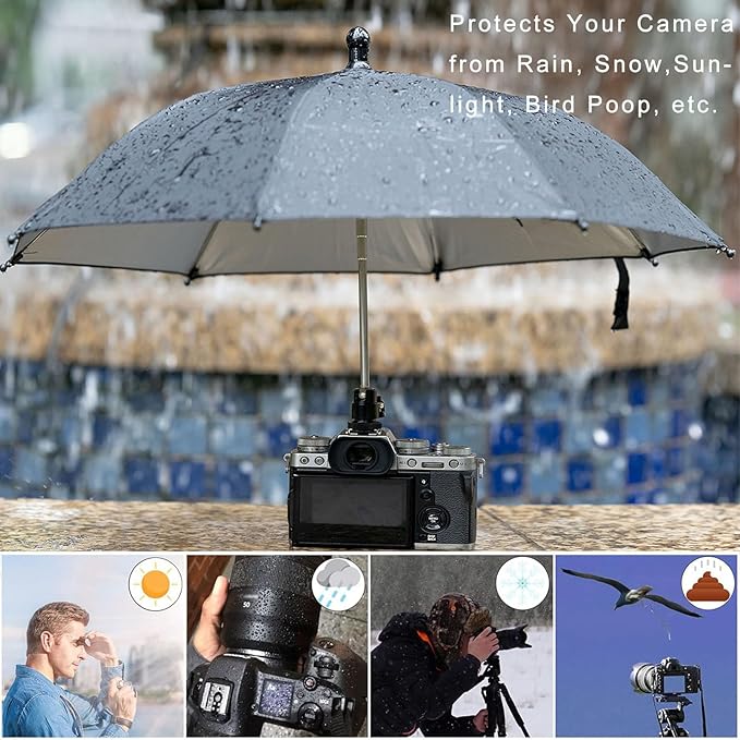 DSLR Mirrorless Camera Hot Shoe Umbrella Rain Cover Protector Sunshade - Compatible with Canon R5, R6, Niko n Z7II, Z6II, Sony A7IV,A7III,and More -19-Inch Diameter Weather Protection for Photography