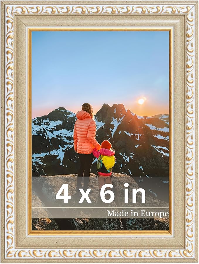 VictoR Picture Frame Chagall 4x6 Beige Gold - Vintage Picture Frames with Shutterproof Acrylic Glass - 4 x 6 Photo Frame - Beige Picture Frames - Antique