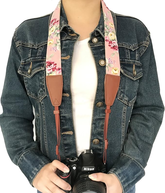 Alled Camera Strap Neck, Adjustable Vintage Floral PInk Camera Straps Shoulder Belt for Women/Men,Camera Strap for Nikon/Canon/Sony/Olympus/Samsung/Pentax ETC DSLR/SLR