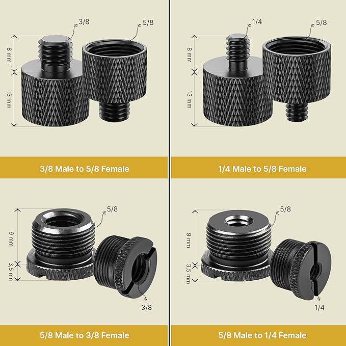 IXTECH Mic Stand Adapter Set 8 pieces Metal Microphone Stand Screw Thread Adapter 5/8 Female to 3/8 Male 3/8 Female to 5/8 Male 5/8 Female to 1/4 Male 1/4 Female to 5/8 Male Tripod Adapter ADP02 Black