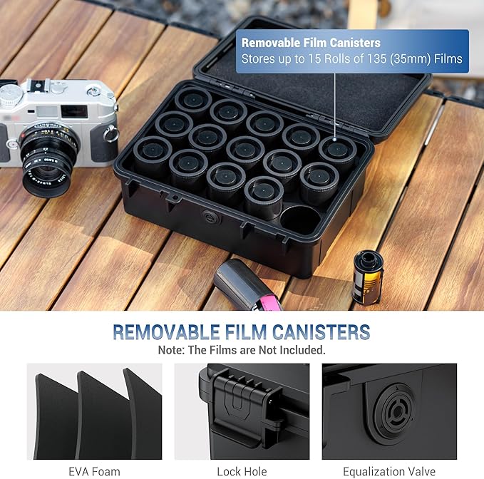 JJC Sturdy Secure 35mm Film Case Canister Holder with 15 Rolls Film Canister,IP67 Waterproof 35mm Film Container for 15 Rolls135 Film