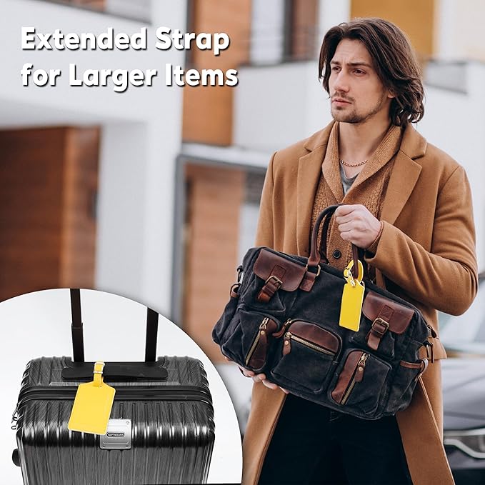 Travelambo 16 Pack Luggage Tags for Suitcases Privacy Protection Bag Tags Faux Leather Travel Accessories Essential, Energetic Yellow