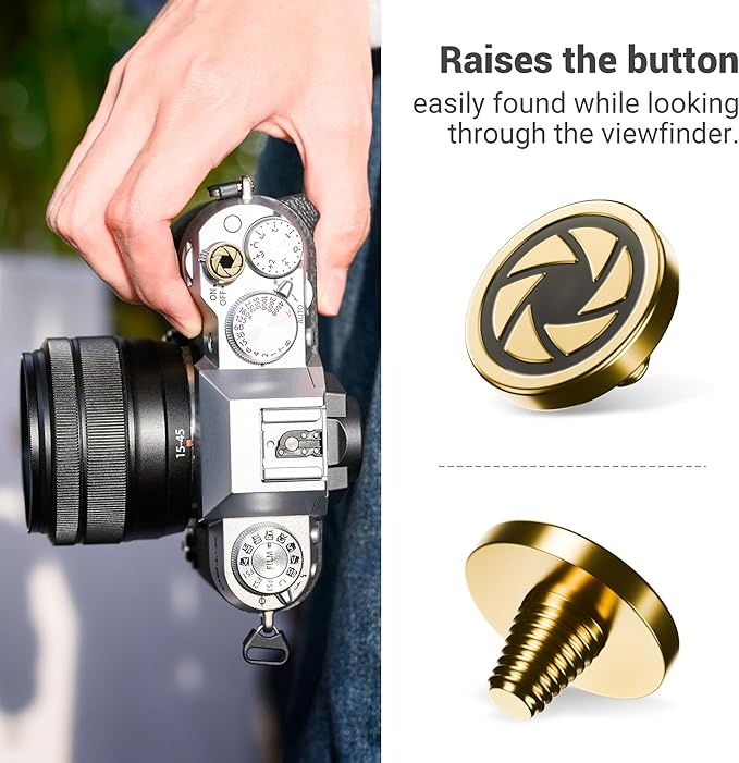 JJC Camera Soft Release Button, Shutter Button for Fuji Fujifilm X-M5 X-T5 X-T4 X-T50 X-T30 III II X-PRO3 X100VI X100V X-E5 X-E4 X Half Q3 M9 Sony RX10 IV RX10 III Nikon Zf Df, Golden Aperture Pattern