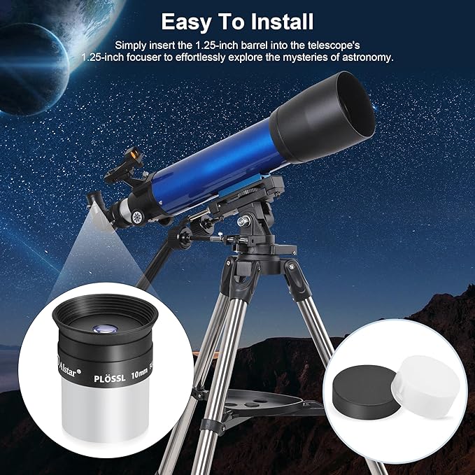 Alstar 1.25 Inch Plossl Telescope Eyepiece - 10mm Fully Multicoated Optical Lens for 1.25inch Astronomic Telescope and Astronomy Filters - 4 Element Plossl Design