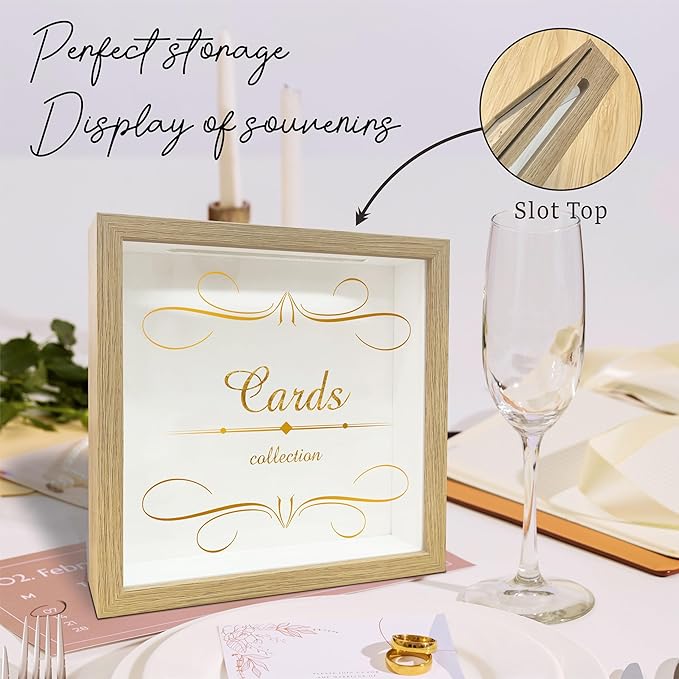 8"x 8" Cards Collection Shadow Box Photo Frame - Decorative Wooden Keepsake For Preserving -Everything I Want To Remember- Display Memory Box For Greeting Cards,Tickets, Invitations Keepsake Gifts-A01
