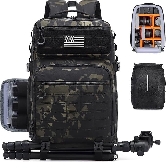 HAMBOLY Professional Camera Bag Backpack, Large Waterproof Photography Bag Case for DSLR/SLR/Mirrorless Camera with Tripod Holder/15.6’’ Laptop Compartment/Rain Cover