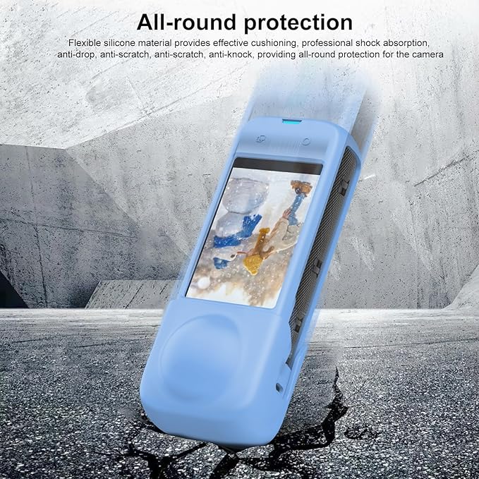 PULUZ Silicone Protective Case for Insta360 X4 with Lens Cap, Soft Camera Protective Cover and Standard Lens Guard for Insta 360 X4 Accessories(Blue)