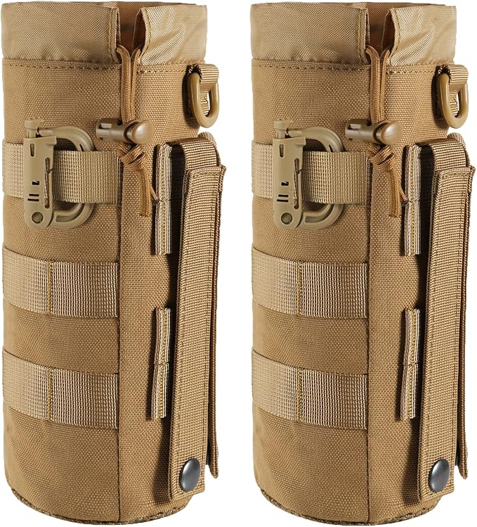 Tactical MOLLE Water Bottle Pouch with Drawstring Open Top & Mesh Bottom, Military Water Bottle Holder Bag Sports Travel Hydration Carrier