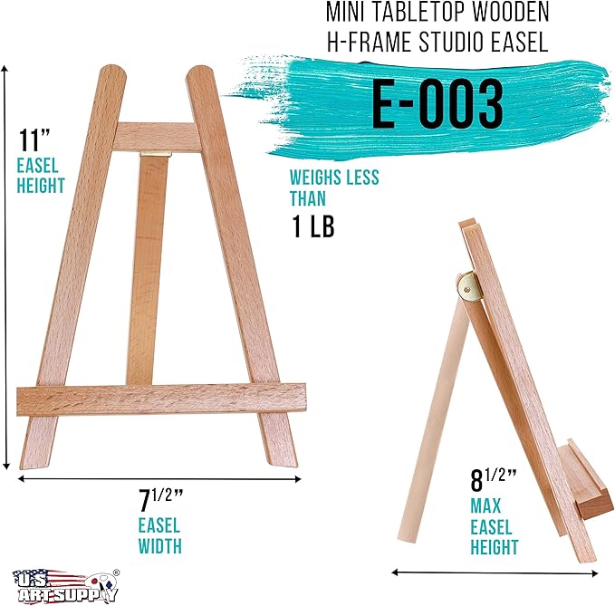 US Art Supply 10.5" Small Wooden Tabletop Easel for Painting and Display Stand - A-Frame Table Top Easel, Canvas Holder