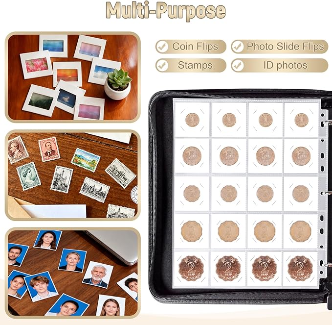 BYSTER Coin Collection Book, 30 Pack 600 Pockets Coin Sleeves, Coin Collection Holder Album, Coin Collection Organizer Storage Box Case (Coin Flips Not Included), Reddish Brown