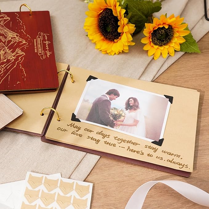 Custom Travel Photo Album, Personalized Wooden Scrapbook, Retro Wedding Photo Album, Couples Scrapbook Anniversary Birthday Engagement Memorial Gift