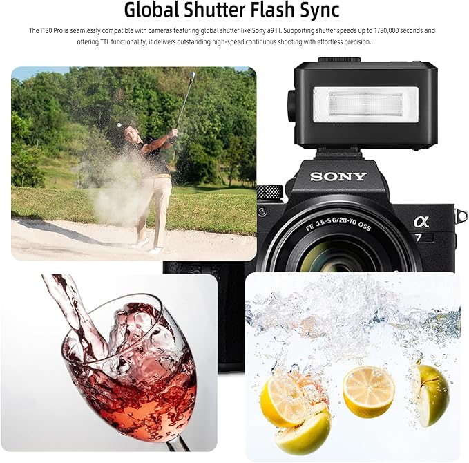 Godox iT30Pro-S Pocket TTL Flash for Sony Camera: 2.4G Wireless + Touchscreen (Equivalent to Built-in X3 Trigger), Li-ion Battery, HSS 1/8000s, 560 Flashes, Built-in Diffuser for Portrait Photography