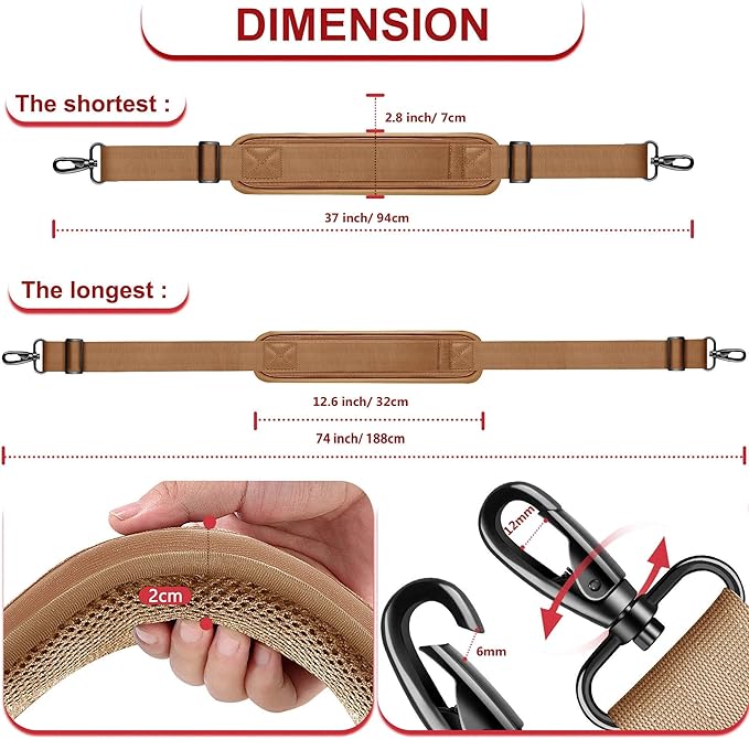 ZINZ 74" Shoulder Strap with Fixed Pad and Dual Balanced Buckles，Khaki