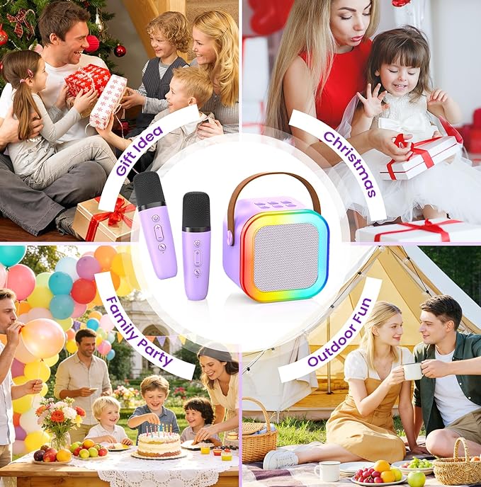 Mini Karaoke Machine for Kids Adults, Portable Bluetooth Speaker with 2 Wireless Karaoke Mics Player,2026 TOP Birthday Gifts Toys for Girls 3,4, 5, 6, 7, 8+Years Old Toddler(Light Purple)