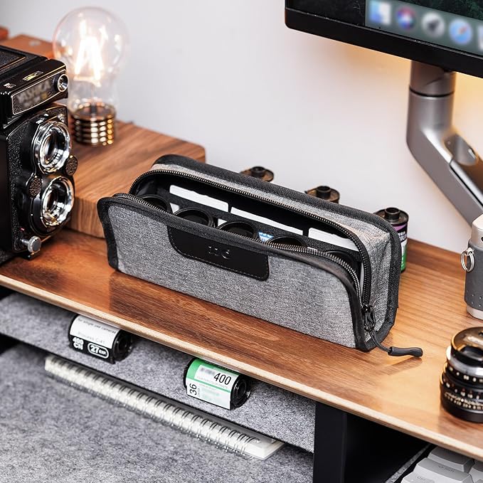 JJC Film Pouch Case for 135 35mm Film, Polyester Carrying Pouch for 5 Rolls of 35mm Film with Elastic Slot Interior and Belt Loop Design, Free Wrist Strap for Easy to Carry (Film Not Included)