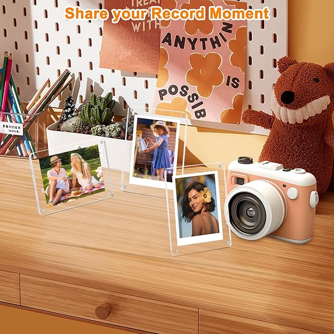 VZZNN 4 Pack Acrylic Magnetic Picture Frames 2.36x3.54 with Removable Magnetic Stand Instax Mini Frame Acrylic Tabletop Photo Frames Magnetic Polaroid Frames 2x3 Picture Frame For Tabletop Home Decor