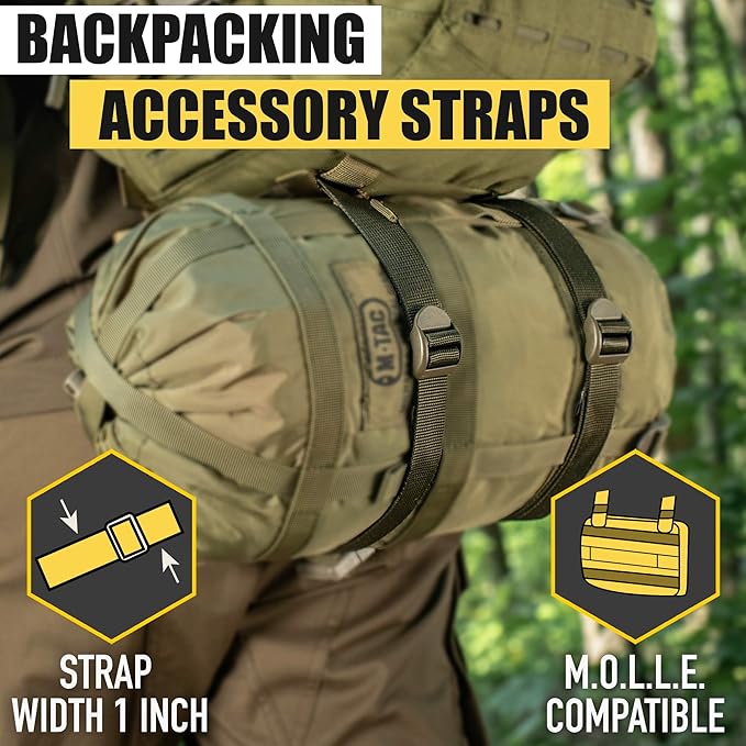 M-Tac Pack of 2X Utility Strap for Backpack Tactical Lashing for MOLLE Gear Plastic Buckle (Olive, 50 inches)