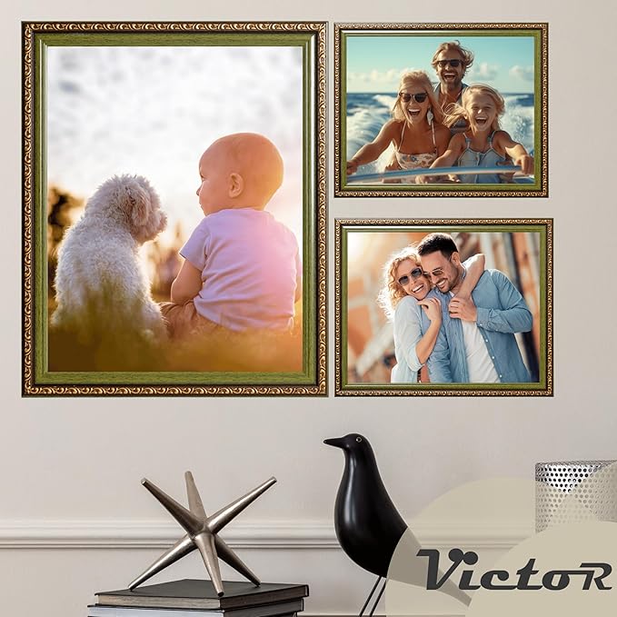 VictoR Picture Frame Chagall 8,5x11 Brown Green - Vintage Picture Frames with Shutterproof Acrylic Glass - 8,5 x 11 Photo Frame - Brown Picture Frames - Antique - only for hanging