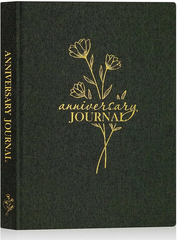 Lanpn Wedding Anniversary Journal Notebook - Linen First Year to 70th Anniversary Scrapbook Memory Book for Couples - Newlywed Marriage Journal Wedding Anniversary Book Gifts (Green, 190 Pages)