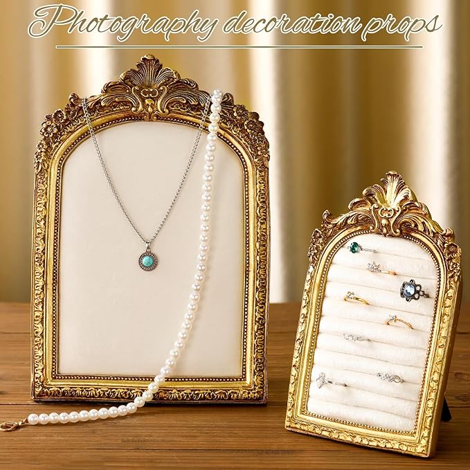2 Pcs Vintage Ring Holder Jewelry Display Stand for Vendors Necklace Jewelry Organizer with Velvet Backing for Women Engagement Wedding Anniversary(Retro,White)