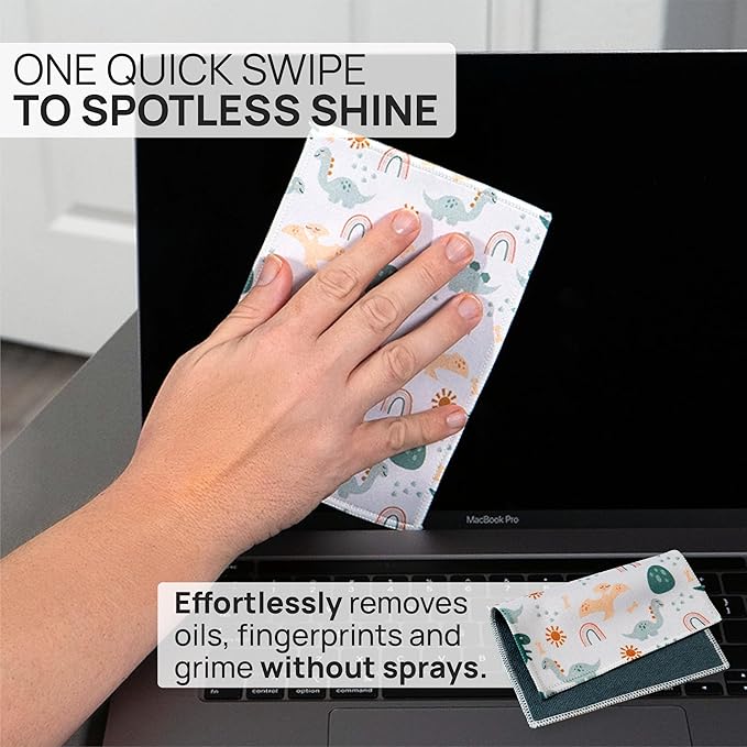 Quick Cloth Microfiber Glasses Cleaning Cloths – 5x7, Dinosaurs, 2 Pack with Case | Double-Sided Lens Cleaner for Eyeglasses, Camera, Screens & Glass | Reusable Microfiber Glass Polishing Cloths