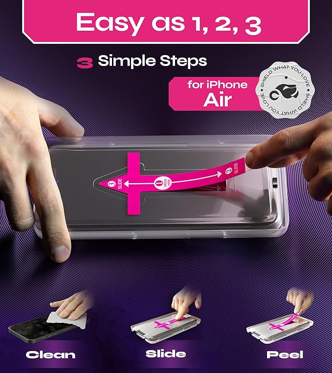 Defenslim for iPhone AIR Screen Protector (2Pack), Easy Auto-Align Install Kit, 6.5" Tempered Glass, 9H Hardness, Ultra HD Clear, Case Friendly, EasyShield