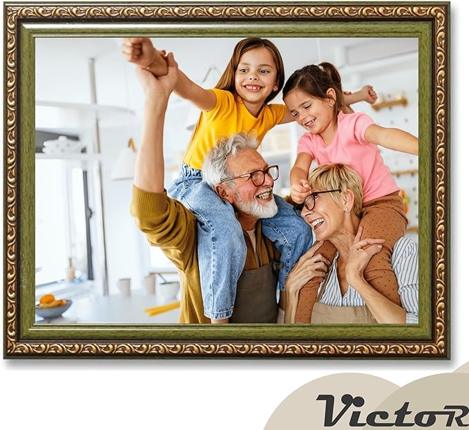 VictoR Picture Frame Chagall 8,5x11 Brown Green - Vintage Picture Frames with Shutterproof Acrylic Glass - 8,5 x 11 Photo Frame - Brown Picture Frames - Antique - only for hanging