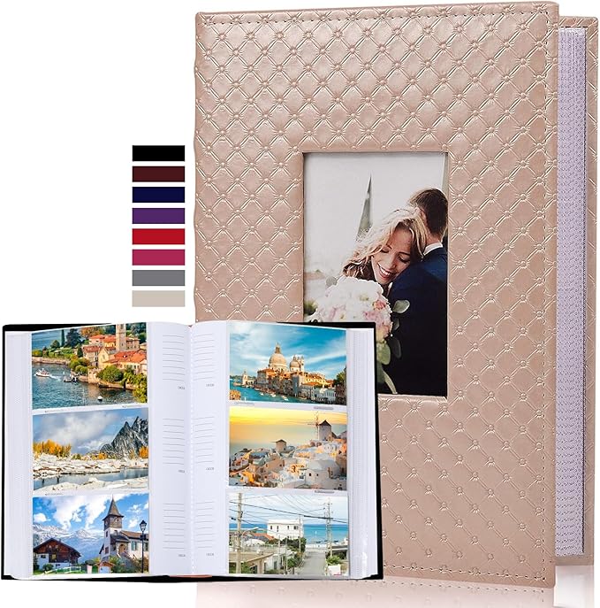 RECUTMS Photo Album 300 Pockets,4x6 Photo Book Paper Core Memo Page PU Leather Cover Picture Album Record Valentine's Day Christmas Holiday Commemorative Gift (Light Pink)