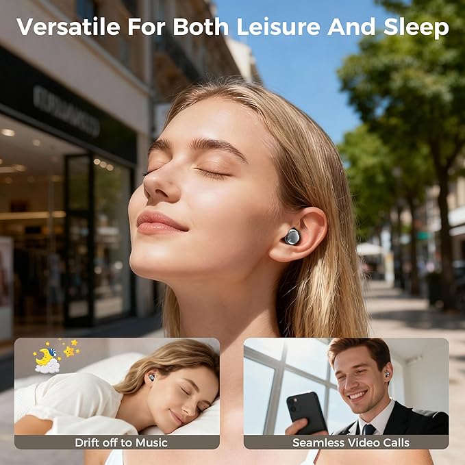 Aesthetic 2-in-1 Wireless Earbuds, Bluetooth 6.0 Ultra-Mini Stylish Headphones for Sleep & Day, Built in Mics & Enhanced Bass Earphones, IPX5 Waterproof All in Comfortable Ear Buds