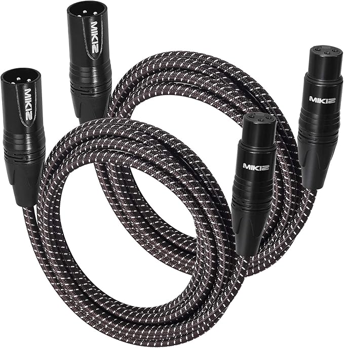 XLR Cables Braided 6ft 2 Pack - Premium Short Anti-tangling XLR Patch Cables Male to Female for Microphone DJ