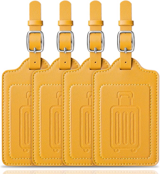 Teskyer Luggage Tags, Thick & Durable, Easy to Identify, Privacy Protection, TSA Approved Travel Essentials Suitcase Tags - 4 Pack, Yellow