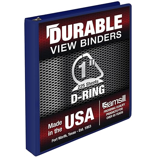 Samsill Durable 1 Inch Binder, Made in The USA, D Ring Binder, Customizable Clear View Cover, Dark Blue, Holds 225 Pages